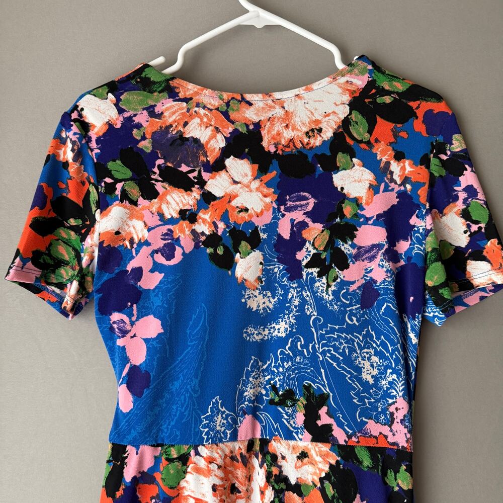 ECI Floral Print Wrap Dress Size S Blue‎ Orange - Picture 7 of 8
